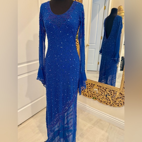 Elegant royal Blue hand Beaded Attitudes by Debra Dress - Picture 7 of 7